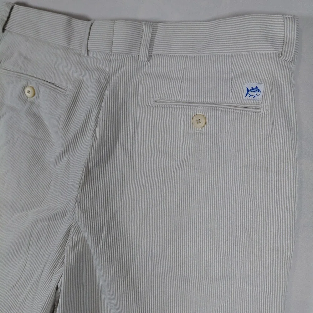 Southern Tide The Skipjack Mens 36 Seersucker Shorts Tan White Striped Cotton